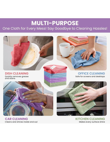 Paquete de 12 Paños de Microfibra SIFANGKE 30x30 cm Multicolor