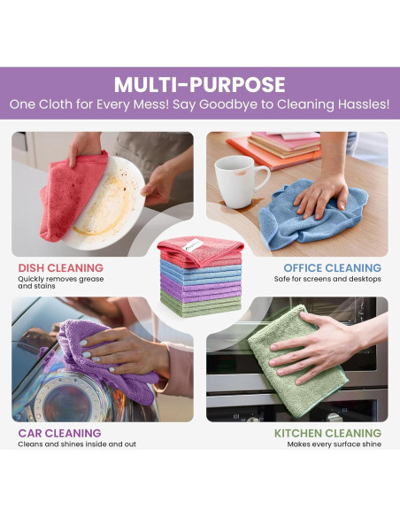 Paquete de 12 Paños de Microfibra SIFANGKE 30x30 cm Multicolor