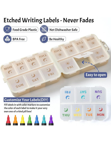 Organizador de Pastillas Plegable LANDNEOO Caqui 7 Días AM PM