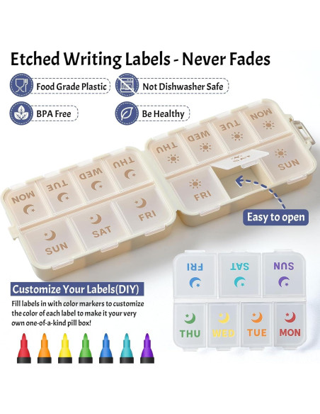 Organizador de Pastillas Plegable LANDNEOO Caqui 7 Días AM PM