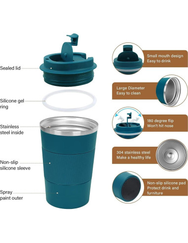 Taza de Viaje Aislada RNGODO 12oz Acero Inoxidable Antiderrame