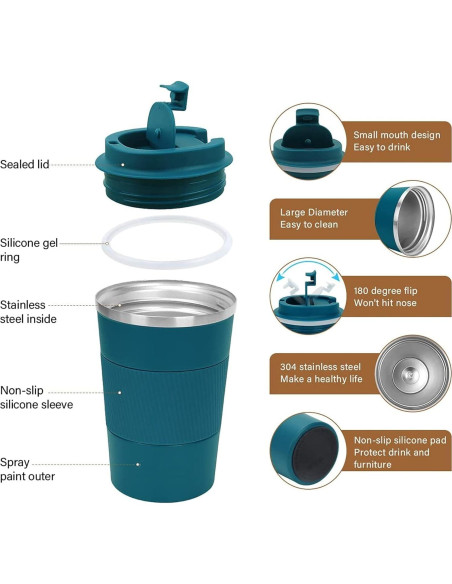 Taza de Viaje Aislada RNGODO 12oz Acero Inoxidable Antiderrame