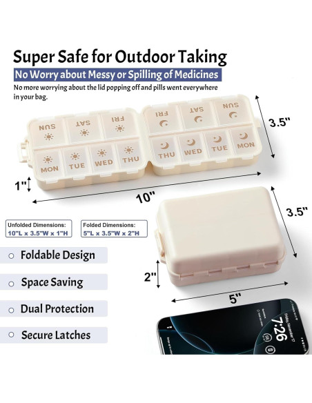 Organizador de Pastillas Plegable LANDNEOO Caqui 7 Días AM PM