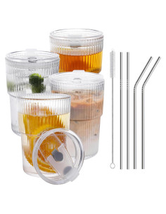 Set de 4 Vasos de Plástico RÉALWAY 0.47L con Tapa y Pajita