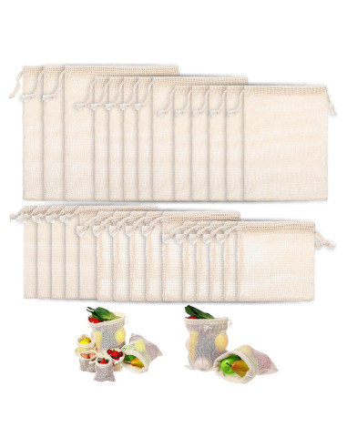 28 Bolsas Reutilizables de Algodón Dimeho para Verduras