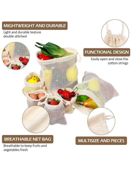28 Bolsas Reutilizables de Algodón Dimeho para Verduras