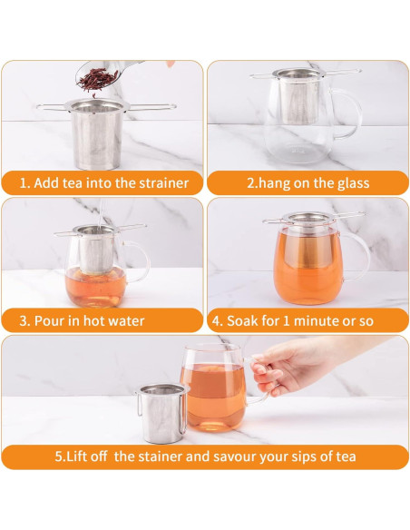 2 Coladores de Té Evmliy de Acero Inoxidable con Mango Largo