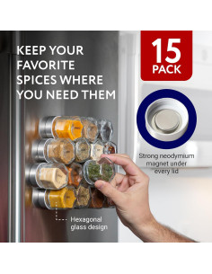 Tarros Magnéticos Hexagonales Impresa para Especias - 15 Piezas 2