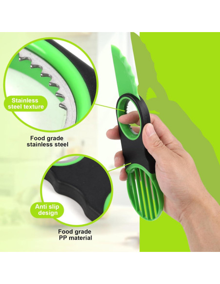 Cortador de Aguacate 3-en-1 Ebecuoa Acero Inoxidable Verde