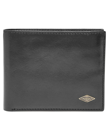 Billetera Bifold de Cuero Negro con Bloqueo RFID Fossil Ryan