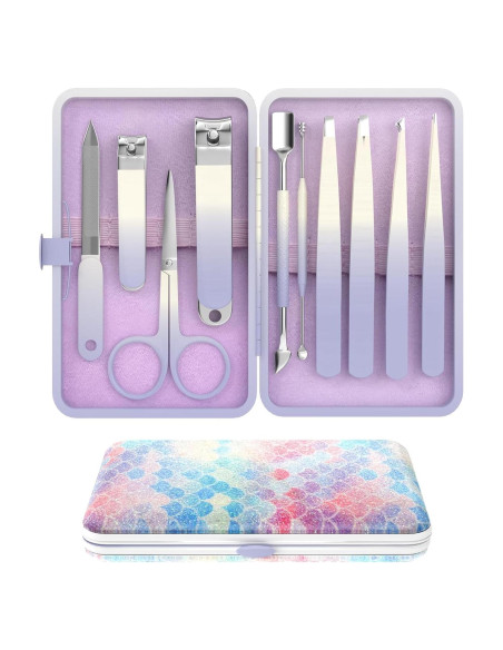 Juego de Manicura 10 en 1 ESSBES Acero Inoxidable Púrpura Juego de Manicura 10 en 1 ESSBES Acero Inoxidable Púrpura