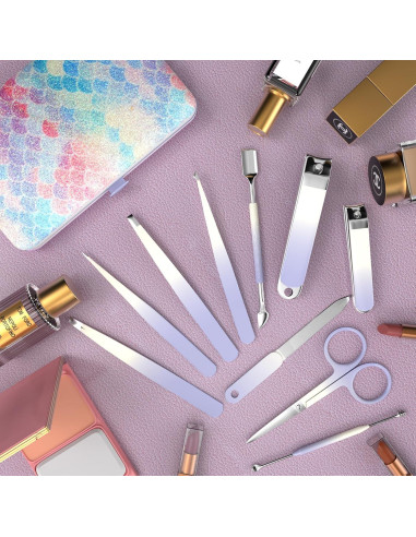 Juego de Manicura 10 en 1 ESSBES Acero Inoxidable Púrpura