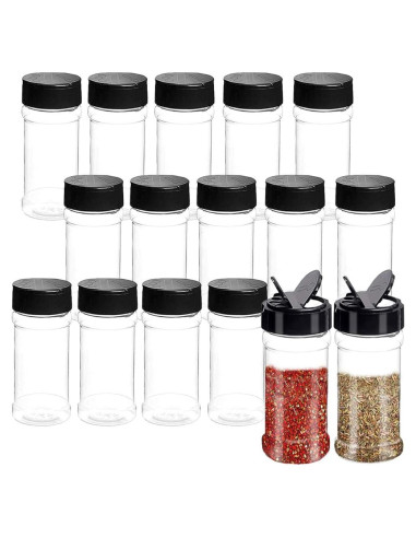 16 Tarros de Especias 100ml con Tapas Negras Qiuttnqn