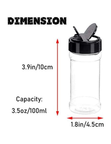 16 Tarros de Especias 100ml con Tapas Negras Qiuttnqn