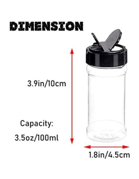 16 Tarros de Especias 100ml con Tapas Negras Qiuttnqn