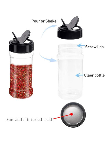 16 Tarros de Especias 100ml con Tapas Negras Qiuttnqn