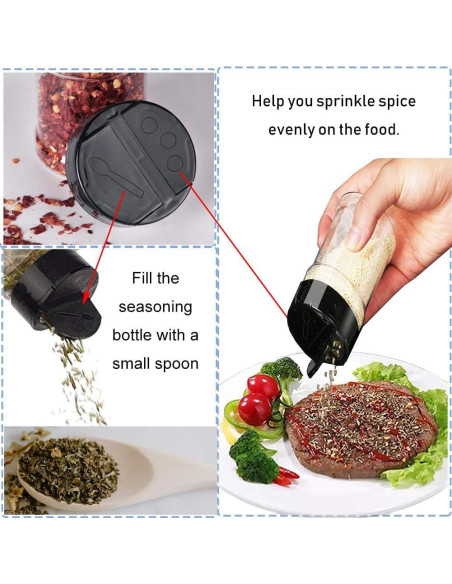 16 Tarros de Especias 100ml con Tapas Negras Qiuttnqn