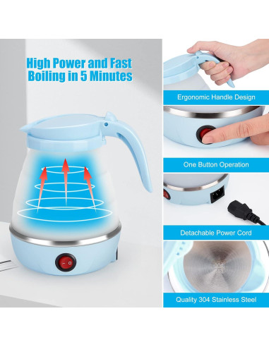 Hervidor Eléctrico Plegable PAHTTO 600ml Azul y Blanco