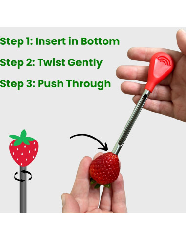 Despalillador y Deshuesador de Fresas Iconikal - 2 Piezas, Acero Inoxidable, Mango Rojo