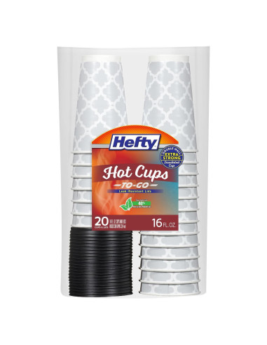 Tazas de papel desechables Hefty 16 oz con tapas - 20 unidades
