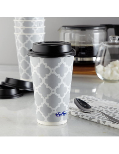 Tazas de papel desechables Hefty 16 oz con tapas - 20 unidades