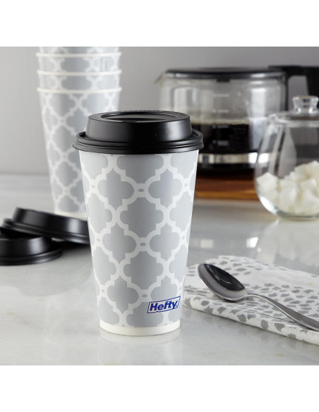 Tazas de papel desechables Hefty 16 oz con tapas - 20 unidades