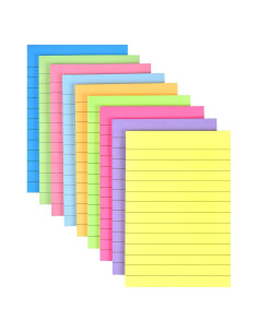 Paquete de 9 Notas Adhesivas Rayadas WSPER 10x15cm Colores Brillantes