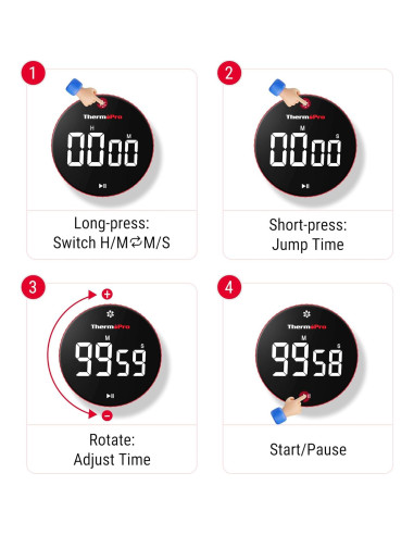 Temporizador Digital de Cocina ThermoPro TM04 con Imán y Soporte