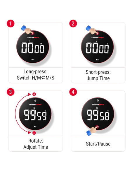 Temporizador Digital de Cocina ThermoPro TM04 con Imán y Soporte