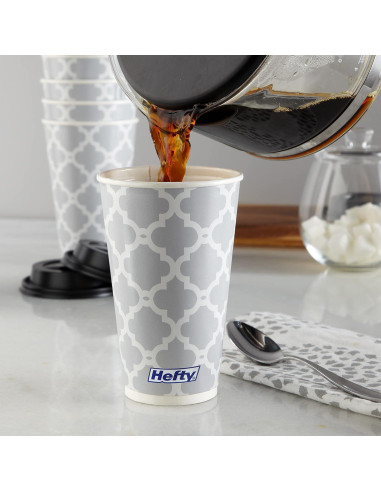 Tazas de papel desechables Hefty 16 oz con tapas - 20 unidades