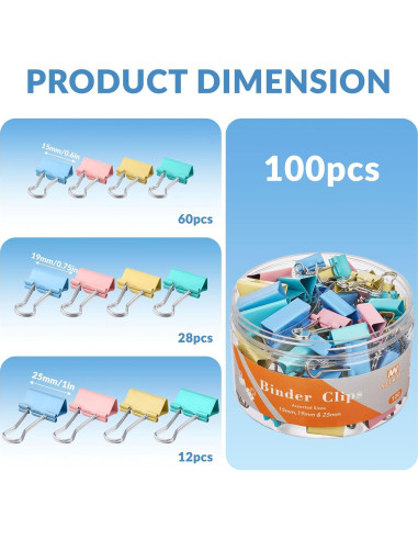 Clips de Carpeta Metálicos NEEWAY 100 Piezas Multicolor