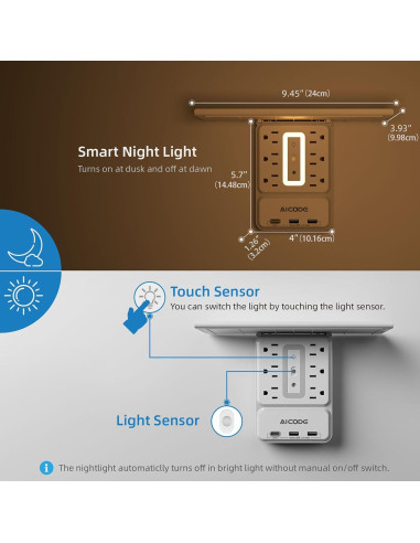 Extensor de Enchufe AICODE ZN-L8-C con 6 Enchufes y 3 USB