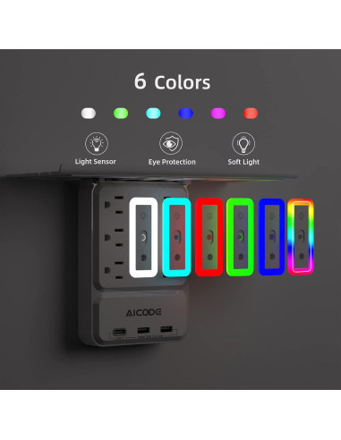 Extensor de Enchufe AICODE ZN-L8-C con 6 Enchufes y 3 USB