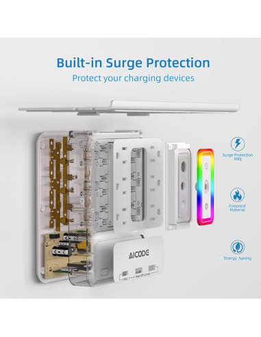 Extensor de Enchufe AICODE ZN-L8-C con 6 Enchufes y 3 USB