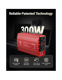 Inversor de Potencia BESTEK 300W DC 12V a AC 110V con USB 2