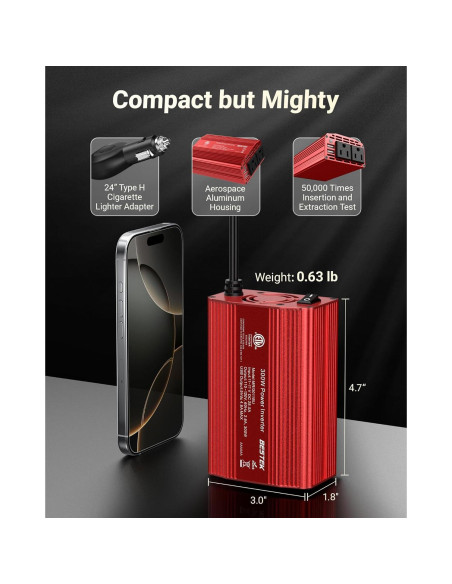 Inversor de Potencia BESTEK 300W DC 12V a AC 110V con USB