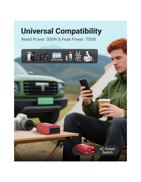 Inversor de Potencia BESTEK 300W DC 12V a AC 110V con USB