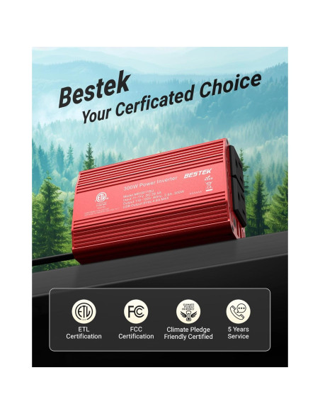Inversor de Potencia BESTEK 300W DC 12V a AC 110V con USB