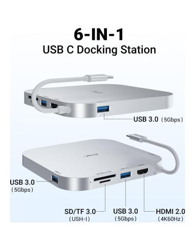 Dock Hub Mac mini M4 - 4K HDMI, USB 3.0, Lector SD/Micro SD