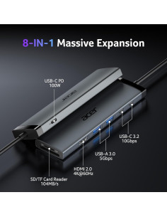 Hub USB C 8 en 1 Acer ODK520 HDMI 4K 100W PD 10Gbps 2