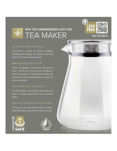 Hervidor de Té One-Touch Teabloom 800 ML Vidrio Borosilicato