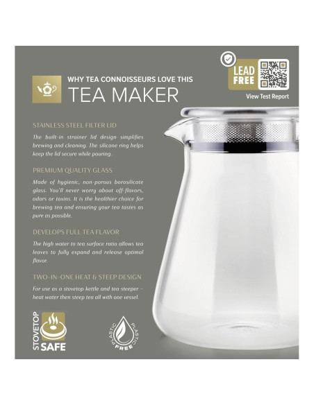 Hervidor de Té One-Touch Teabloom 800 ML Vidrio Borosilicato