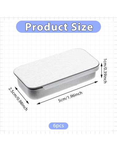 6 Cajas de Lata Rectangular Larrel para Almacenamiento DIY Plata