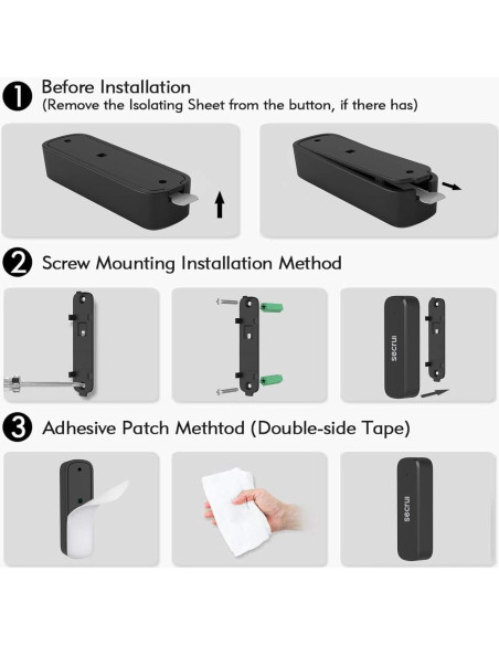 Timbre de puerta inalámbrico SECRUI con 2 sensores y 52 timbres