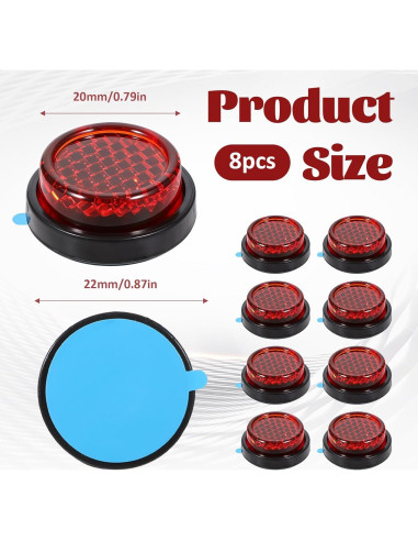 Reflectores Rojos Autoadhesivos Giantree 8 Pcs 2.4 cm