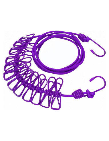 Cuerda de Ropa Portátil FANBODTA 3.66m con 12 Clips Morado