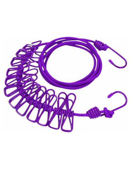 Cuerda de Ropa Portátil FANBODTA 3.66m con 12 Clips Morado