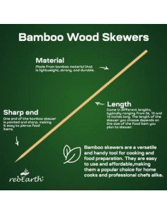 Palitos de bambú 15 cm rebEarth x100 para brochetas 2