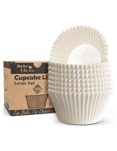 100 Forros de Cupcake Jumbo Bake Choice Blancos Antiadhesivos