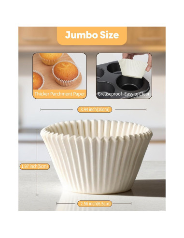 100 Forros de Cupcake Jumbo Bake Choice Blancos Antiadhesivos